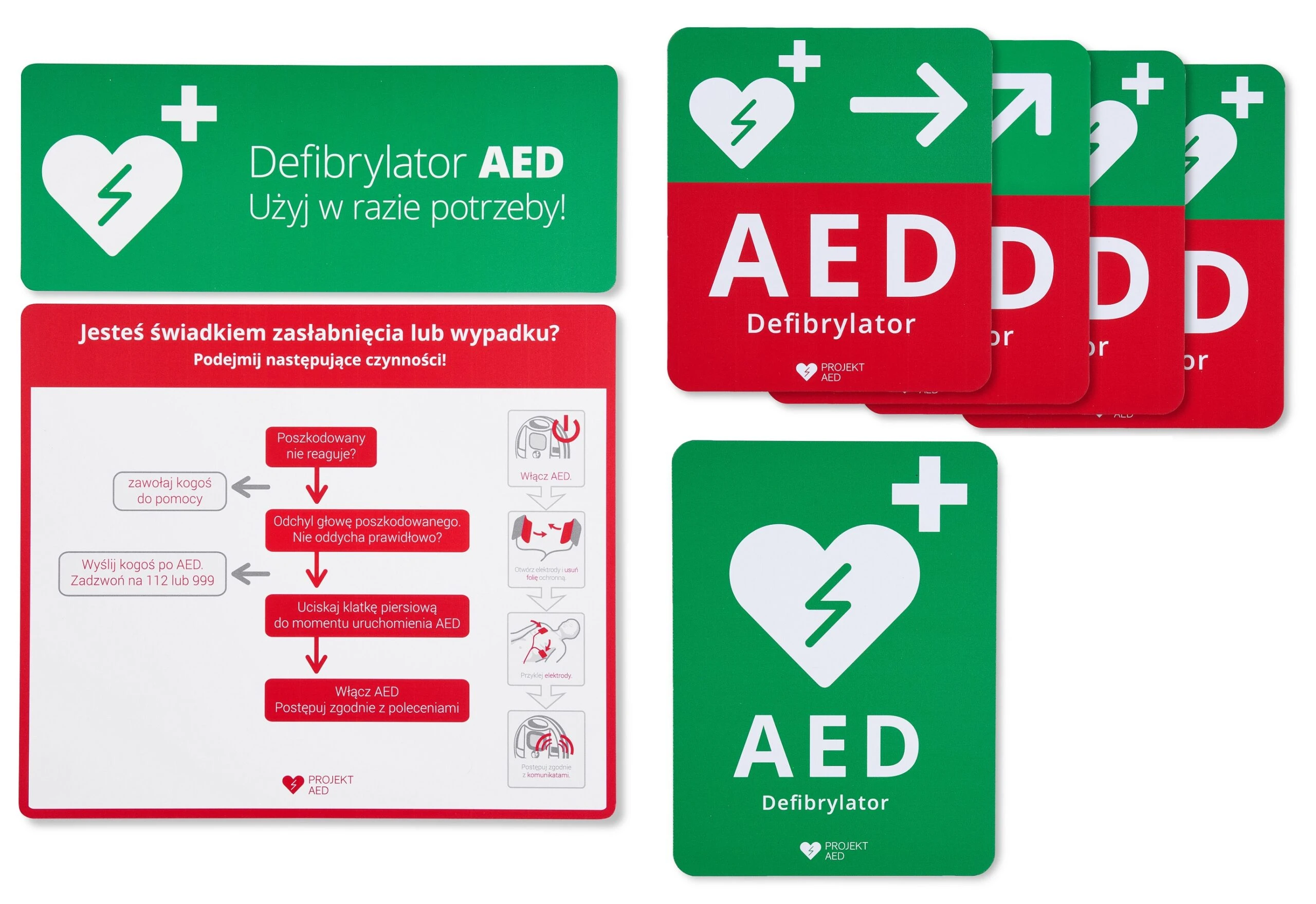 Zestaw tablic informacyjnych AED 